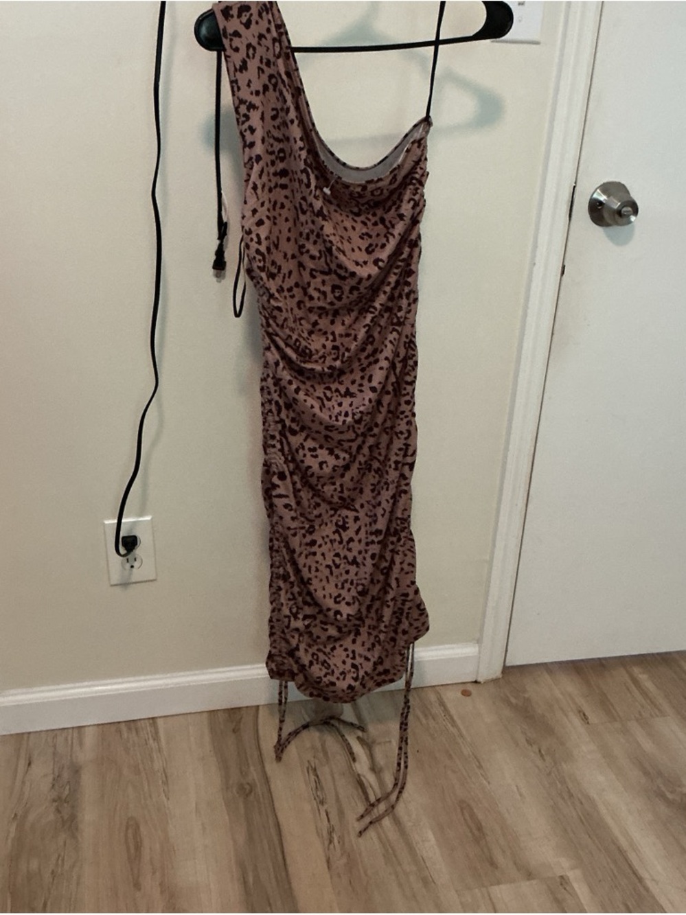 Leopard Print One-Shoulder Dress in Mauve Brown